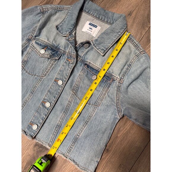 Old Navy PS X ON Distressed Light Wash Denim Jacket XL (14-16) Frayed Hem Button - Picture 7 of 11